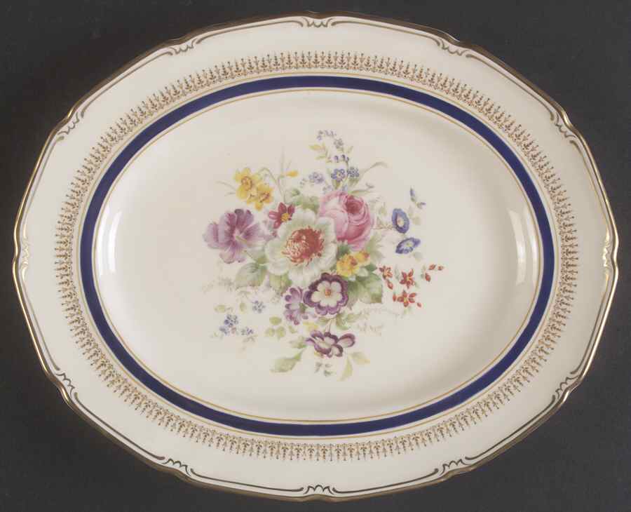 Ascot Blue (Floral Center) 10" Oval Serving Platter by Royal Doulton-1