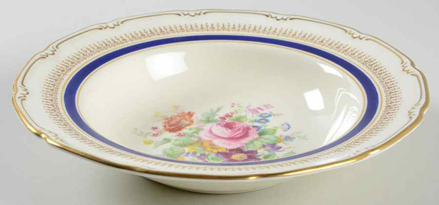 Ascot Blue (Floral Center) Rim Soup Bowl by Royal Doulton-1