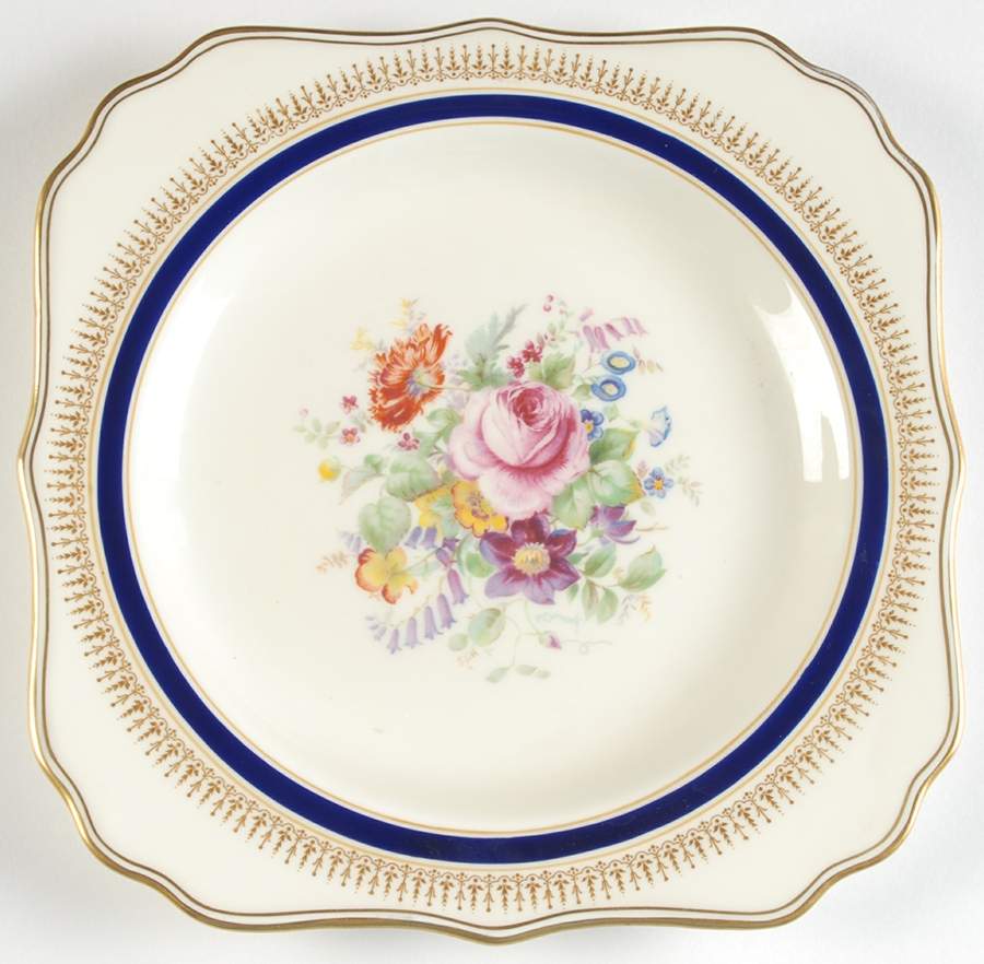 Ascot Blue (Floral Center) Square Salad Plate by Royal Doulton-1