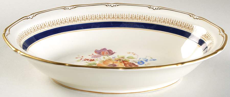 Ascot Blue (Floral Center) 10" Oval Vegetable Bowl by Royal Doulton-1