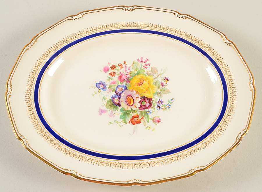 Ascot Blue (Floral Center) 12" Oval Serving Platter by Royal Doulton-1