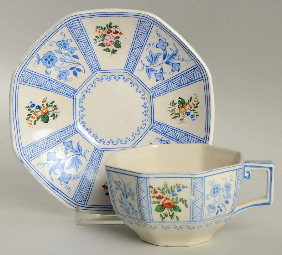 Astbury (Blue, Multicolor) Flat Cup & Saucer Set by Royal Doulton-1