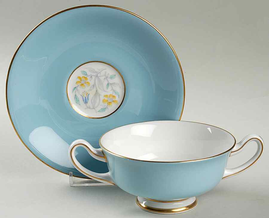 Barclay Footed Cream Soup Bowl & Saucer Set by Royal Doulton-1