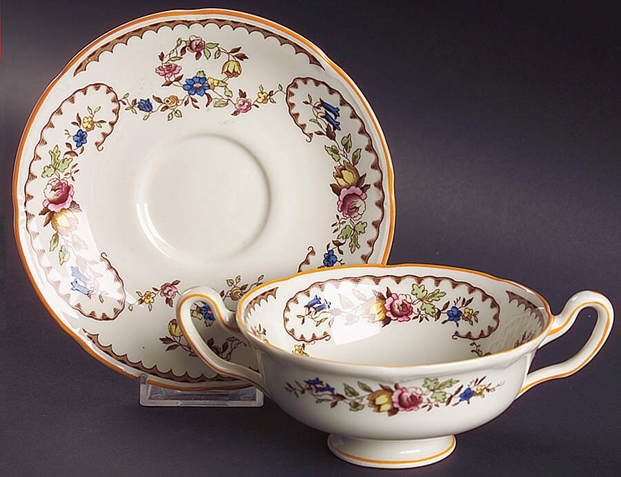 The Beaufort (Center Design) Footed Cream Soup Bowl & Saucer Set by Royal Doulton-1