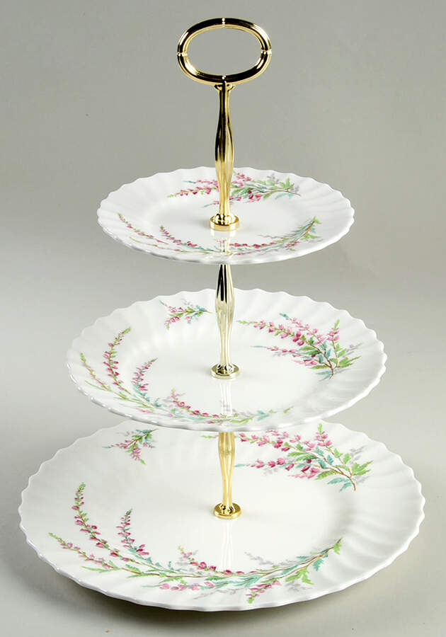 Bell Heather (Scalloped, No Trim) 13 7/8"-14 1/4" 3-Tiered Serving Tray(DP,SP,BB) HC by Royal Doulton-1