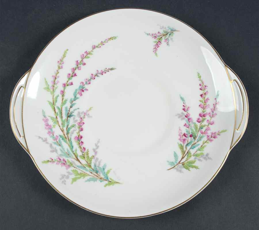 Bell Heather (Smooth, Gold Trim) Handled Cake Plate by Royal Doulton-1