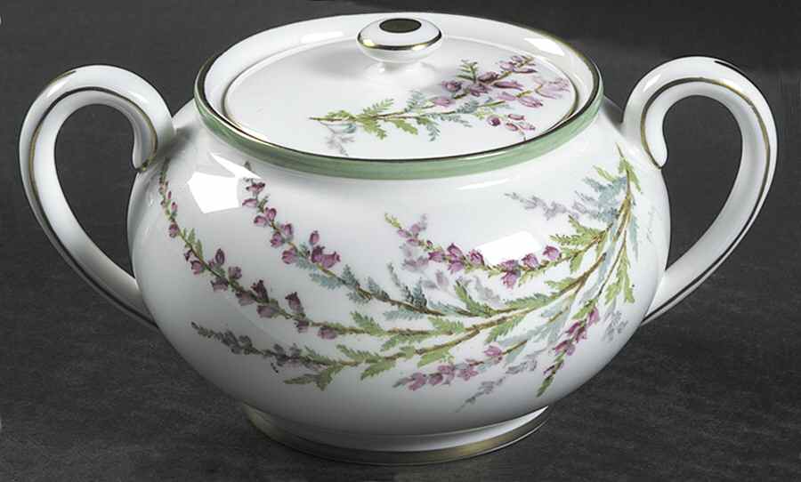 Bell Heather (Green Band, Gold Trim) Sugar Bowl & Lid by Royal Doulton-1