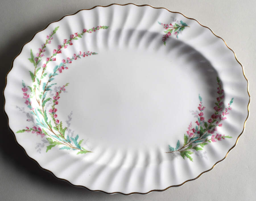 Bell Heather (Scalloped, Gold Trim) 13" Oval Serving Platter by Royal Doulton-1
