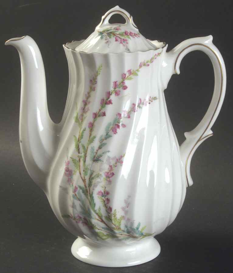 Bell Heather (Scalloped, Gold Trim) Small Coffee Pot & Lid by Royal Doulton-1