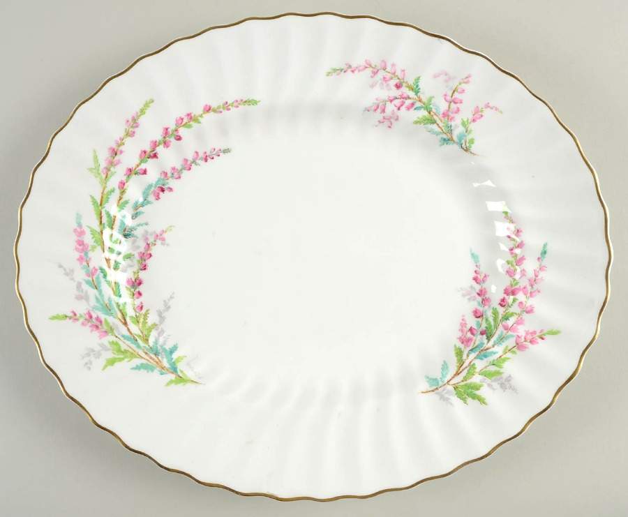 Bell Heather (Scalloped, Gold Trim) 15" Oval Serving Platter by Royal Doulton-1