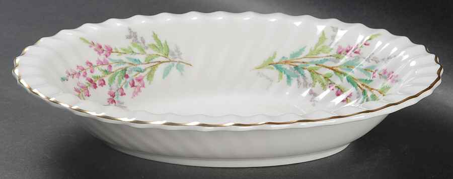 Bell Heather (Scalloped, Gold Trim) 10" Oval Vegetable Bowl by Royal Doulton-1