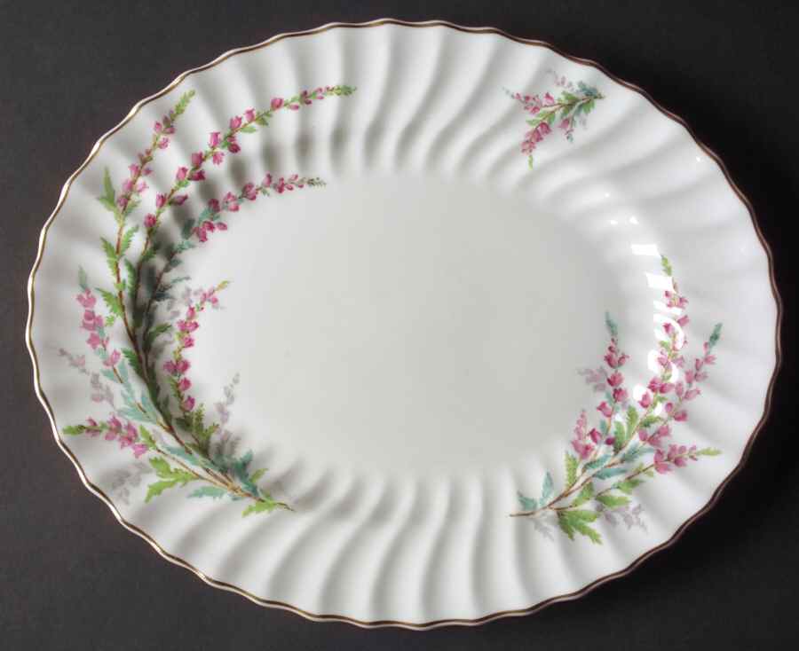 Bell Heather (Scalloped, Gold Trim) 12" Oval Serving Platter by Royal Doulton-1