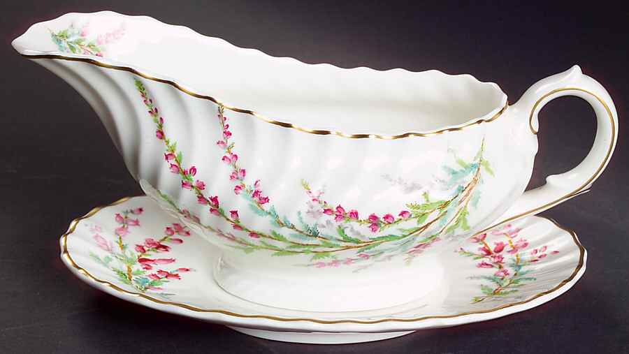 Bell Heather (Scalloped, Gold Trim) Gravy Boat & Underplate by Royal Doulton-1