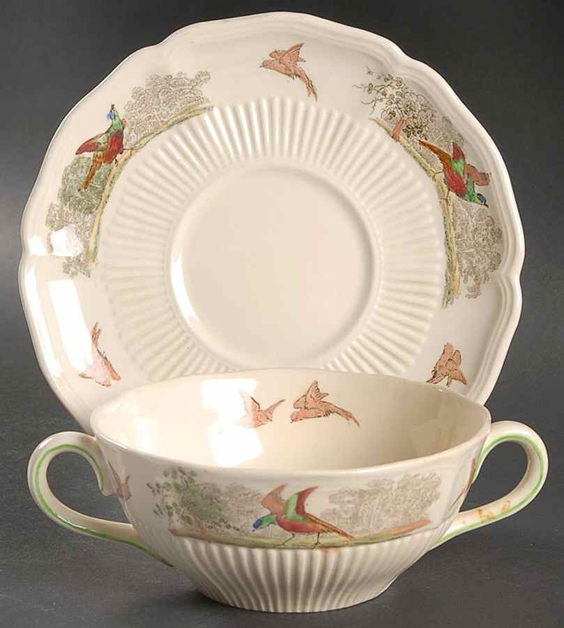 Birbeck Print Flat Cream Soup Bowl & Saucer Set by Royal Doulton-1