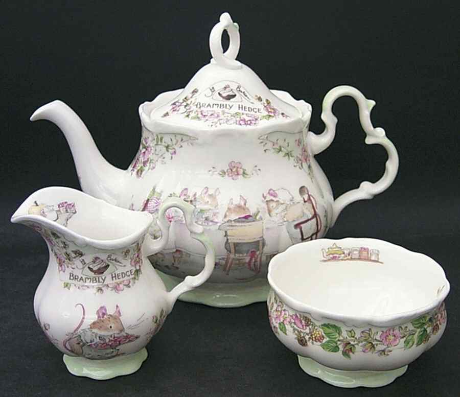 Brambly Hedge (3 Pc) Tea Set (Creamer, Open Sugar, Teapot) by Royal Doulton-1