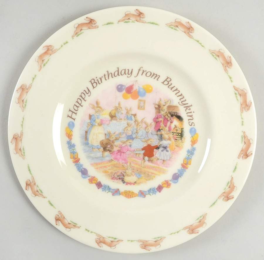 Bunnykins (Albion Shape) Happy Birthday Salad Plate by Royal Doulton-1