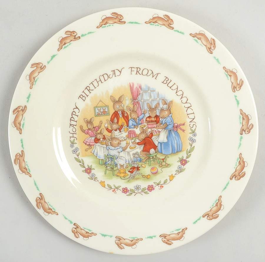 Bunnykins (Albion Shape) Happy Birthday Salad Plate by Royal Doulton-1