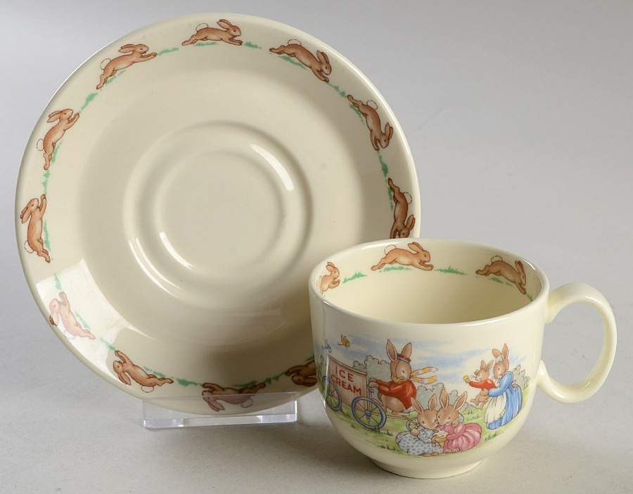 Bunnykins (Albion Shape) Flat Cup & Saucer Set by Royal Doulton-1