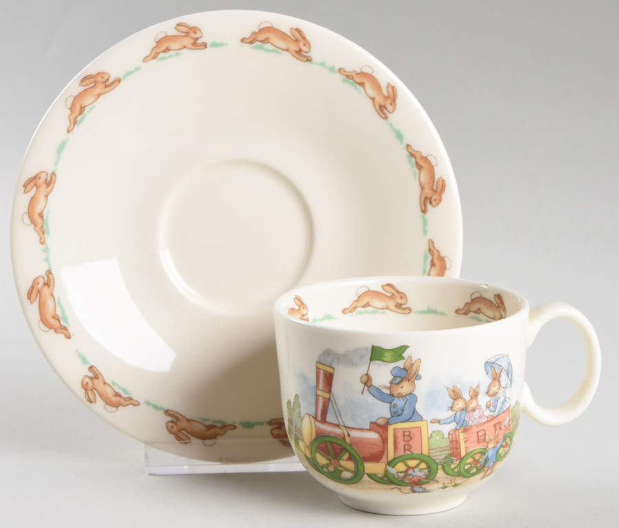 Bunnykins (Albion Shape) Flat Cup & Saucer Set by Royal Doulton-1