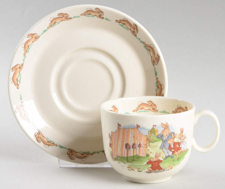 Bunnykins (Albion Shape) Flat Cup & Saucer Set by Royal Doulton-1