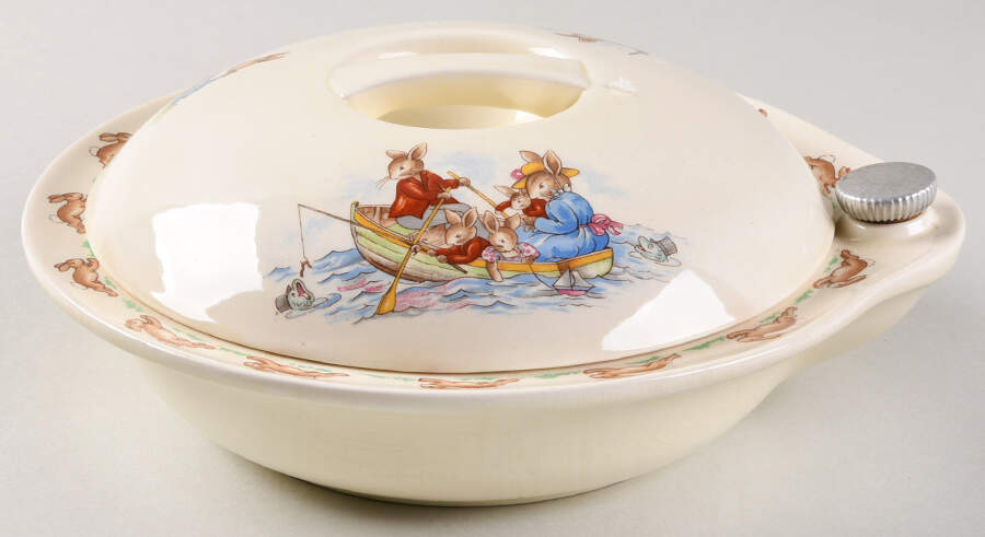 Bunnykins (Albion Shape) Hot Water Plate & Cover by Royal Doulton-1