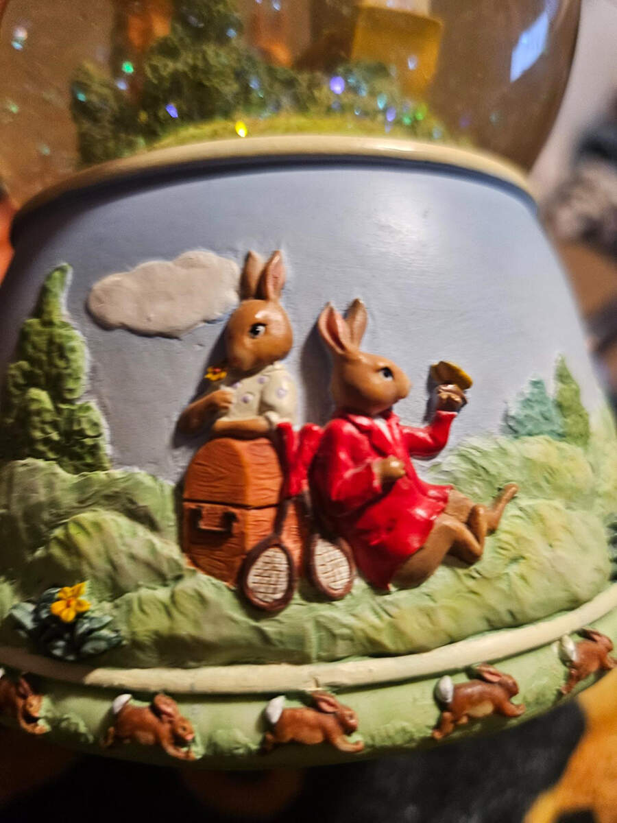 Bunnykins (Albion Shape) Baby Carriage Musical Water Globe by Royal Doulton-1