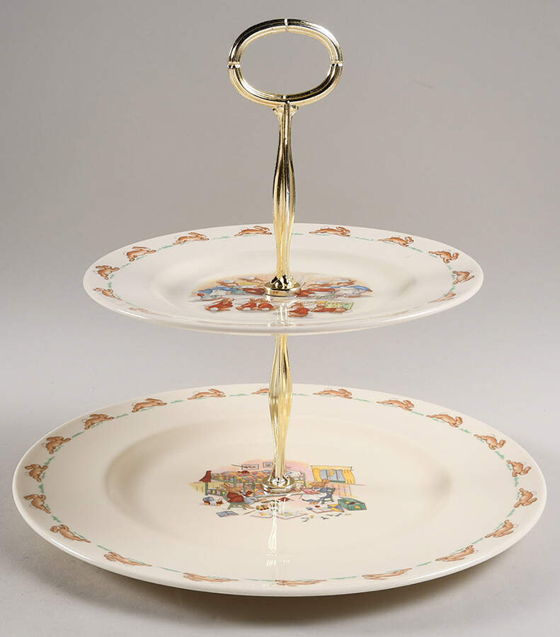 Bunnykins (Albion Shape) 6 5/8"-10"  2 Tiered Serving Tray (Dp, Sp) HC by Royal Doulton-1