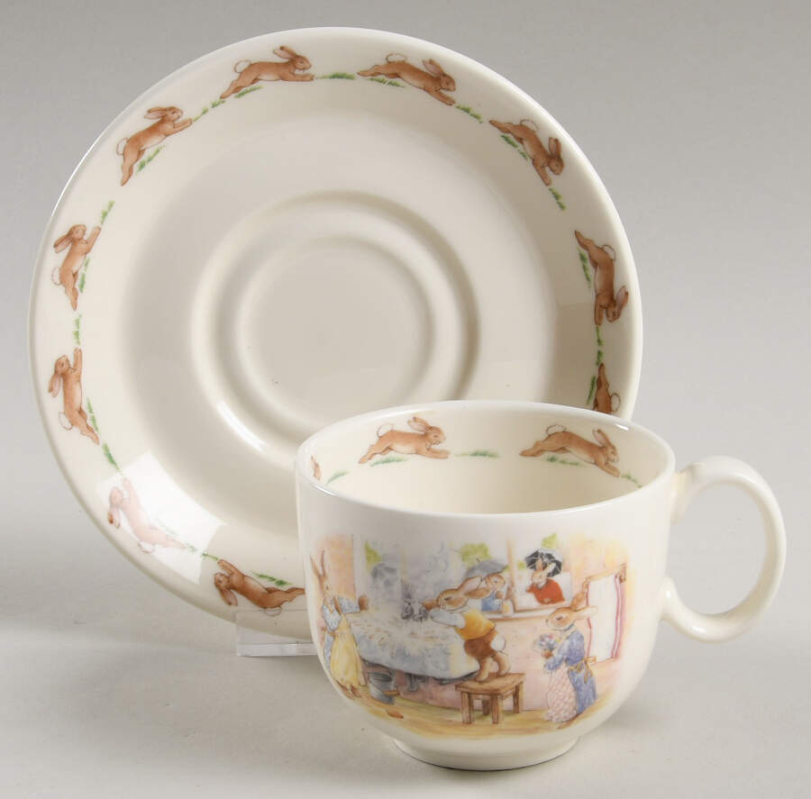 Bunnykins (Albion Shape) Flat Cup & Saucer Set by Royal Doulton-1