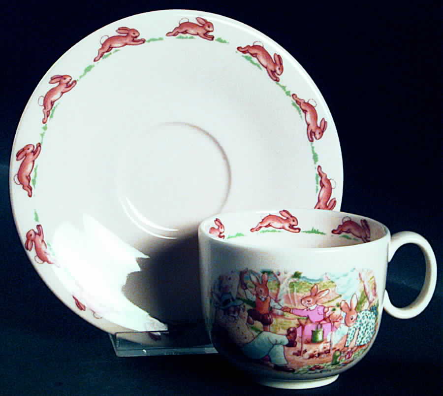 Bunnykins (Albion Shape) Flat Cup & Saucer Set by Royal Doulton-1