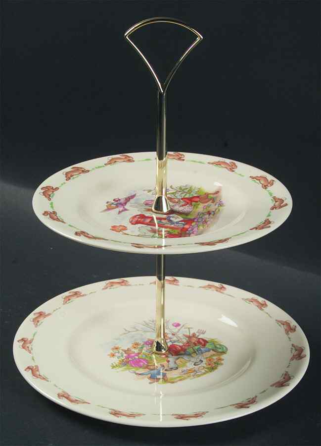Bunnykins (Albion Shape) 2-Tiered Serving Tray (Salad & Bread/Butter Plate) by Royal Doulton-1