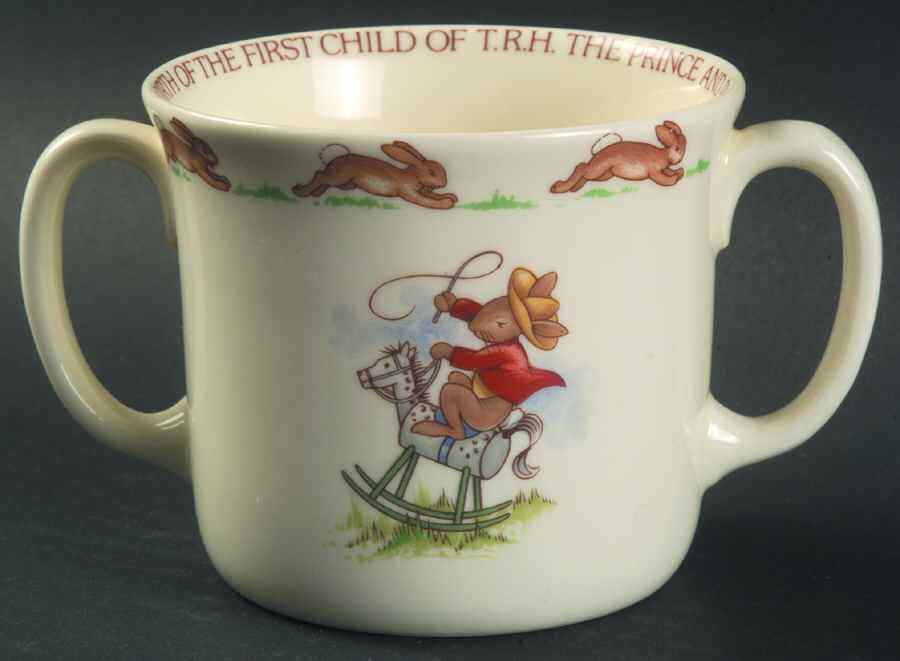 Bunnykins (Albion Shape) 2 Hd Commemorative Mug-First Child of TRH 1982 by Royal Doulton-1