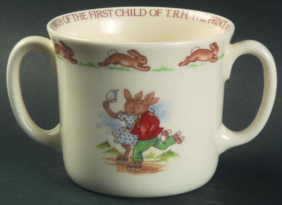 Bunnykins (Albion Shape) 2 Hd Commemorative Mug-First Child of TRH 1982 by Royal Doulton-1