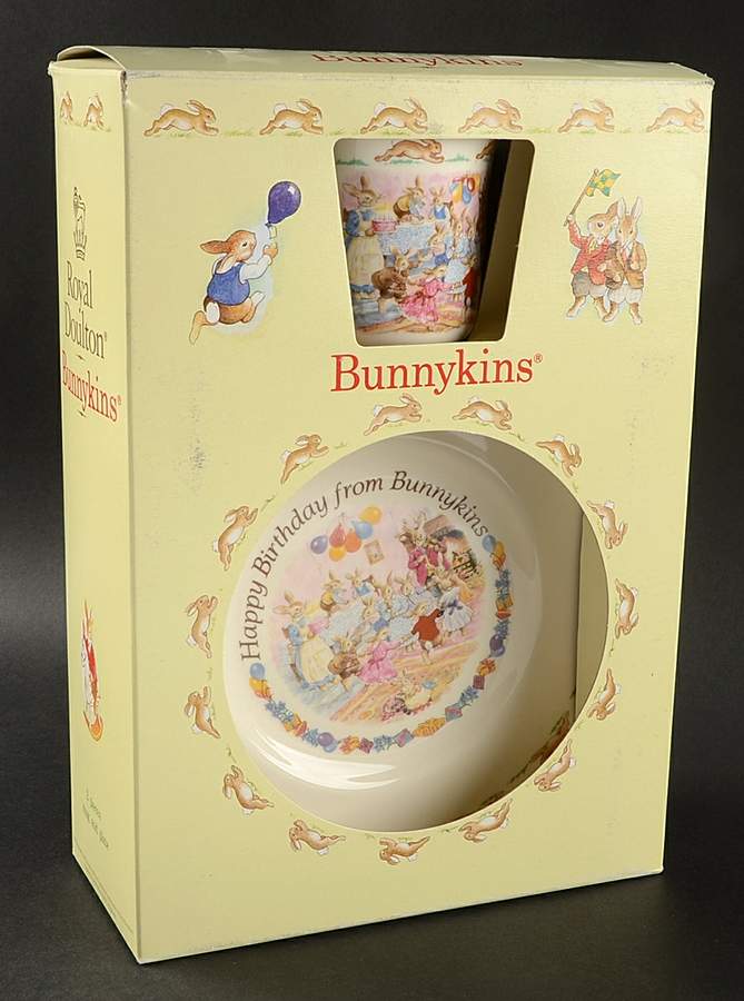 Bunnykins (Albion Shape) (2 Piece) Dancing Birthday Child's Set by Royal Doulton-1