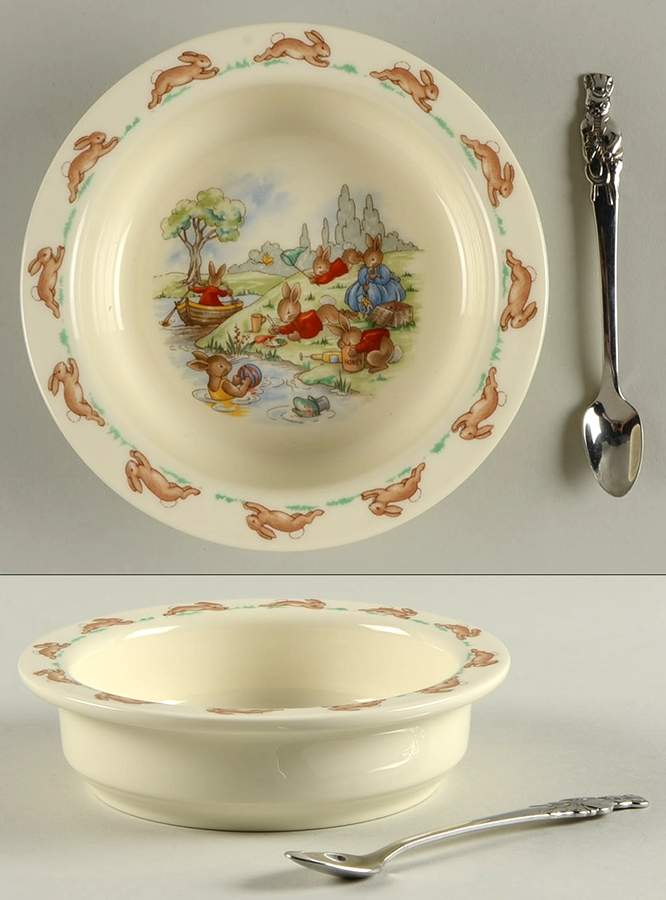 Bunnykins (Albion Shape) 2-Piece Nursery Set (Plate and Spoon) by Royal Doulton-1