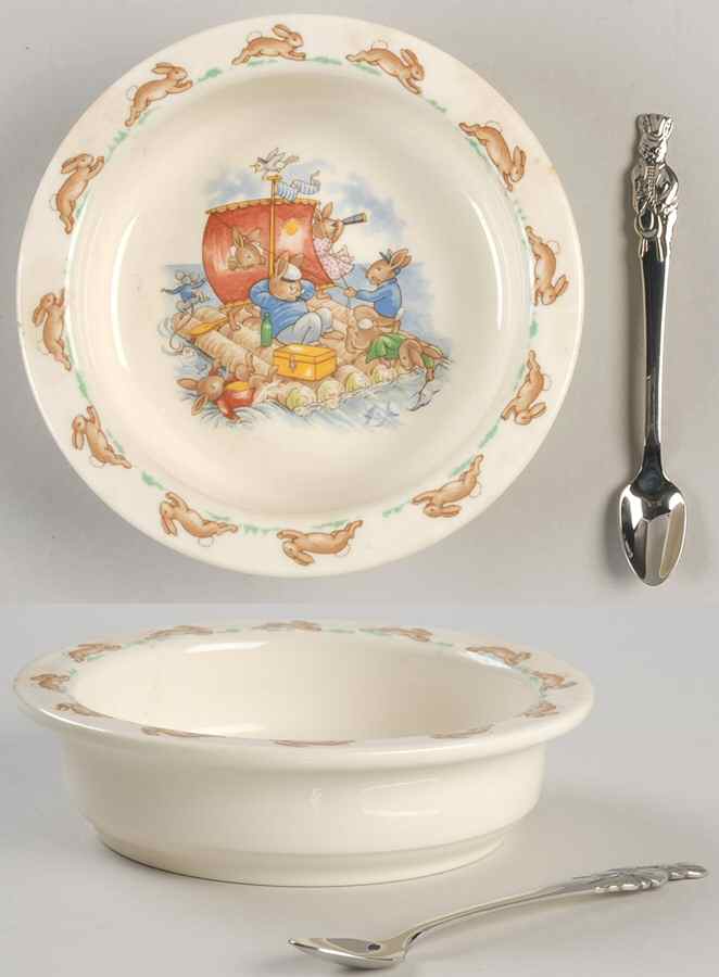 Bunnykins (Albion Shape) 2-Piece Nursery Set (Plate and Spoon) by Royal Doulton-1