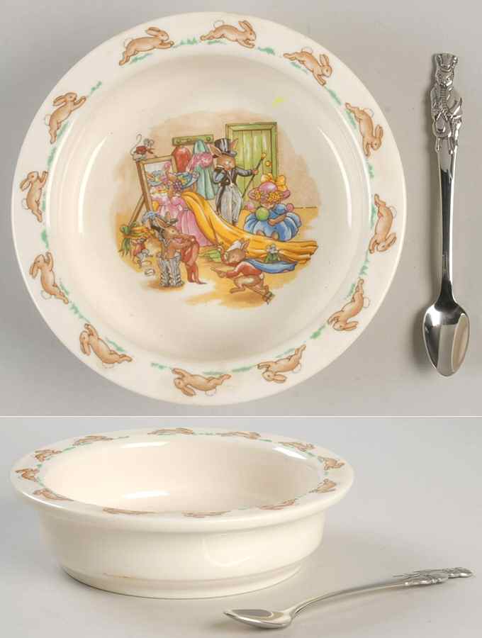 Bunnykins (Albion Shape) 2-Piece Nursery Set (Plate and Spoon) by Royal Doulton-1