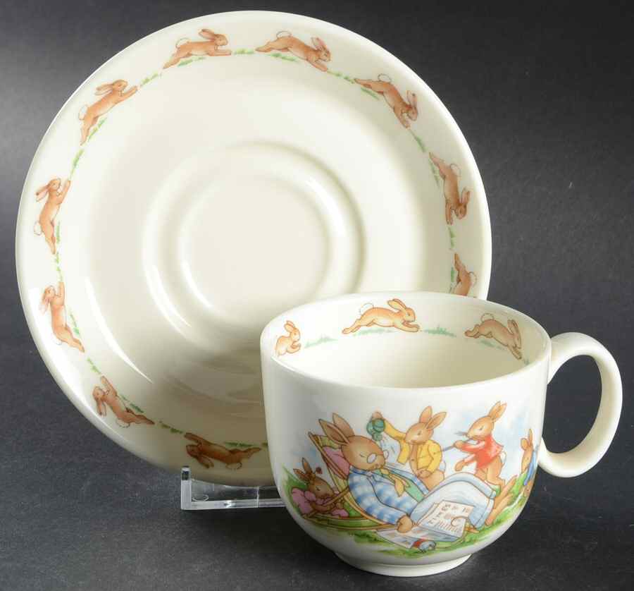 Bunnykins (Albion Shape) Flat Cup & Saucer Set by Royal Doulton-1