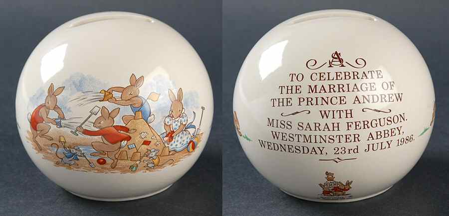 Bunnykins (Albion Shape) Royal Commemorative Bank (Andrew & Sarah 1986) by Royal Doulton-1