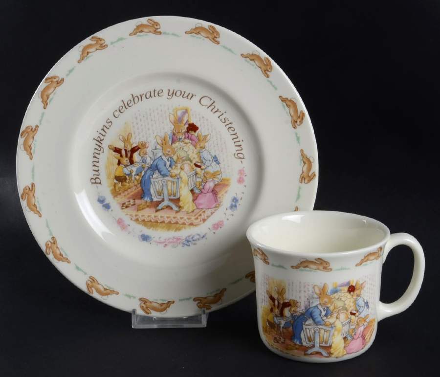 Bunnykins (Albion Shape) (2 Pc) Christening Child's Set (Plate&1Handle Mug) by Royal Doulton-1