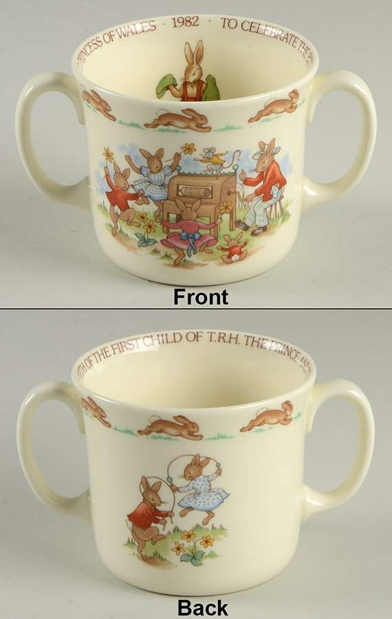 Bunnykins (Albion Shape) 2 Hd Commemorative Mug-First Child of TRH 1982 by Royal Doulton-1