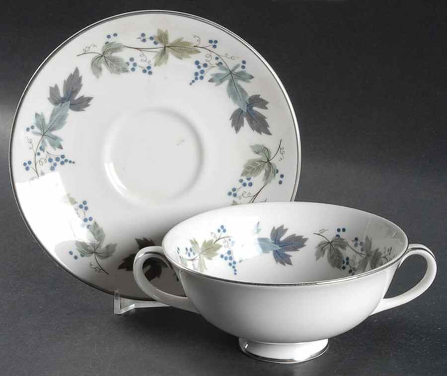 Burgundy Footed Cream Soup Bowl & Saucer Set by Royal Doulton-1