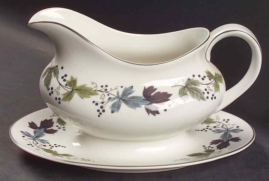Burgundy Gravy Boat with Attached Underplate by Royal Doulton-1