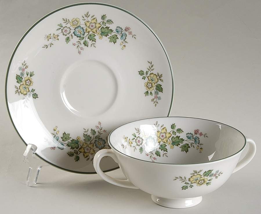 Campagna Green Footed Cream Soup Bowl & Saucer Set by Royal Doulton-1