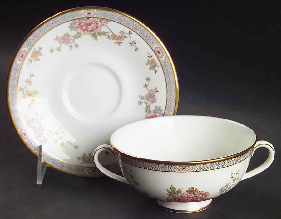 Canton Footed Cream Soup Bowl & Cup Saucer Set by Royal Doulton-1