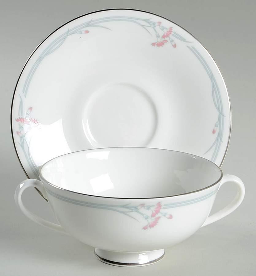 Carnation Footed Cream Soup Bowl & Saucer Set by Royal Doulton-1