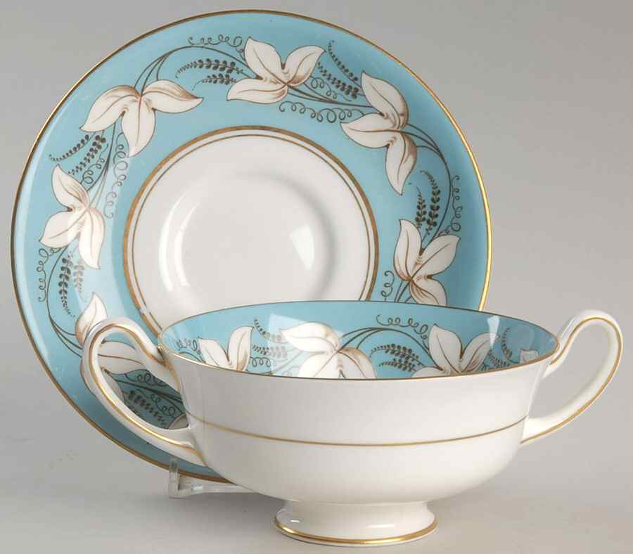 Castleford Blue Footed Cream Soup Bowl & Saucer Set by Royal Doulton-1