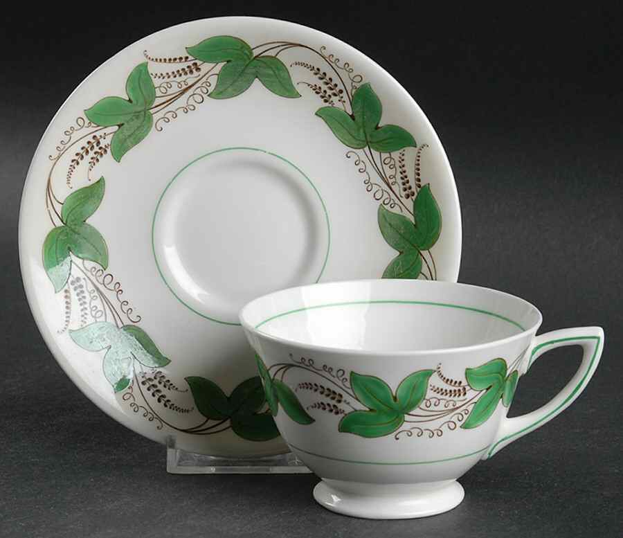 Castleford Green (Green Ivy) Footed Cup & Saucer Set by Royal Doulton-1