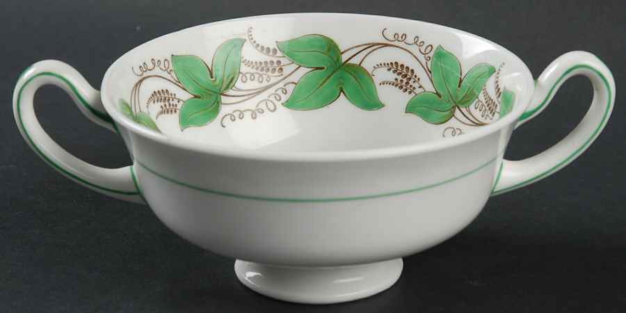 Castleford Green (Green Ivy) Footed Cream Soup Bowl by Royal Doulton-1