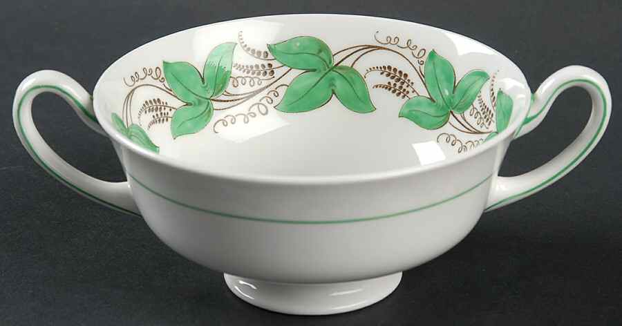 Castleford Green (Green Ivy) Footed Cream Soup Bowl by Royal Doulton-1