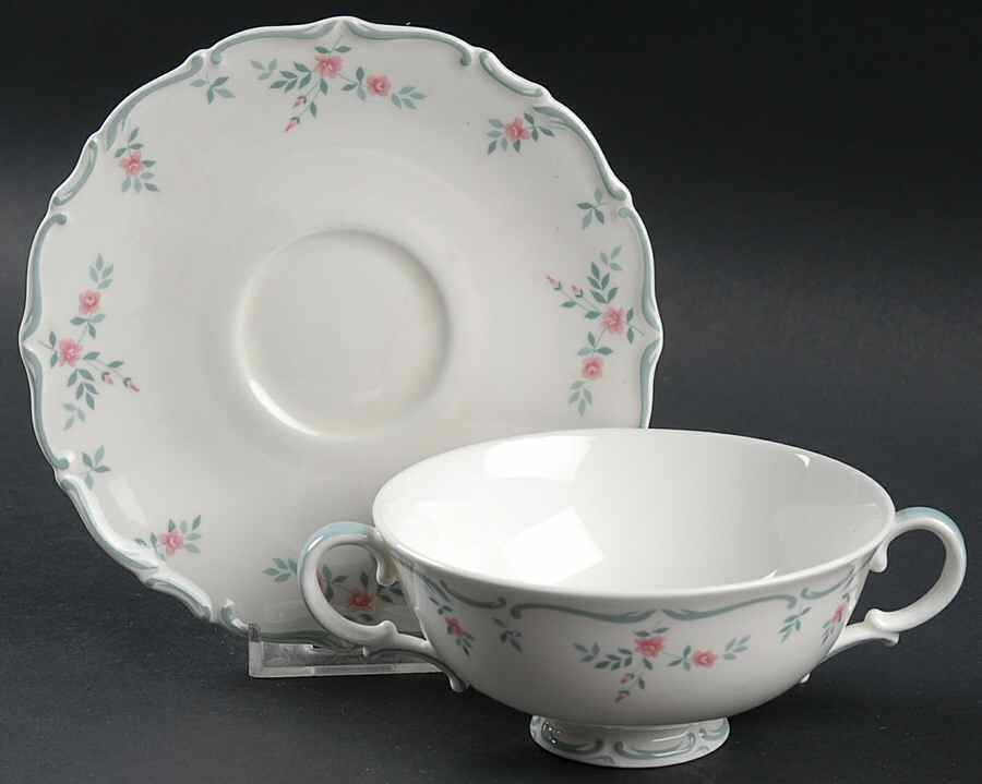 Chatelaine Footed Cream Soup Bowl & Saucer Set by Royal Doulton-1